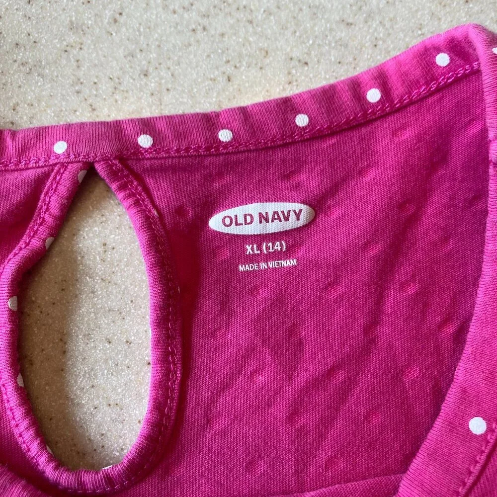 Old Navy Girls Size XL (14) Cotton Pink Polka Dot Dress EUC Blue Tie Dye